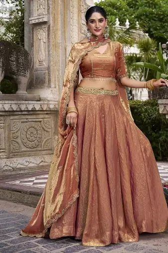 Orange Fendy With Sequence Embroidered Work Wedding Lehenga Choli