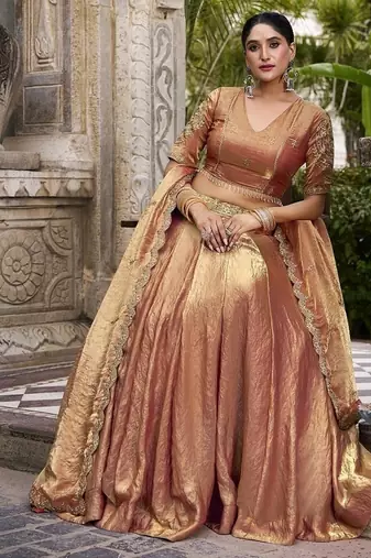 Orange Fendy With Sequence Embroidered Work Wedding Lehenga Choli