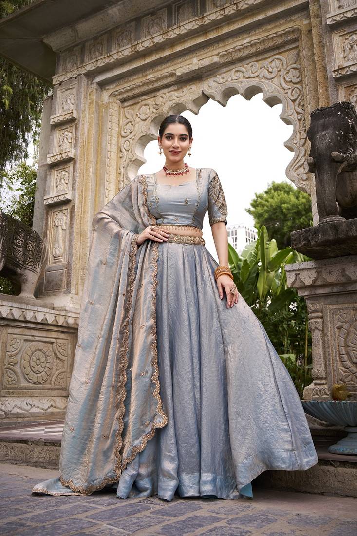 Skyblue Fendy With Sequence Embroidered Work Wedding Lehenga Choli