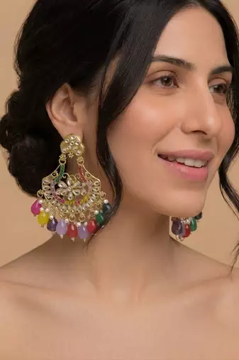 Vibrant navratna chandbali earrings