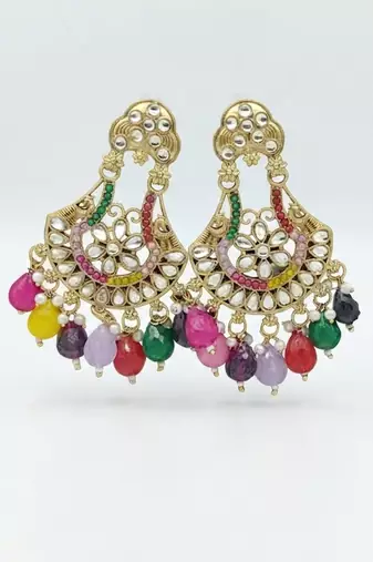 Vibrant navratna chandbali earrings