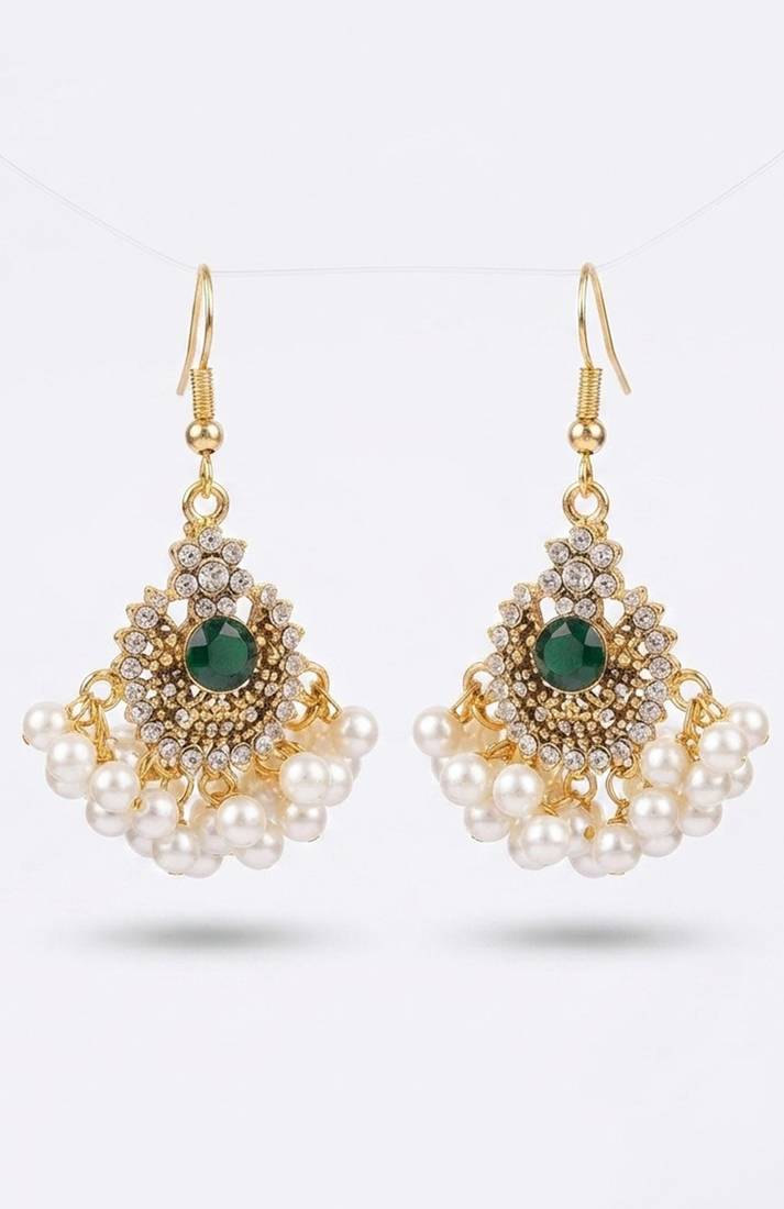 Emerald pearl cascade earrings