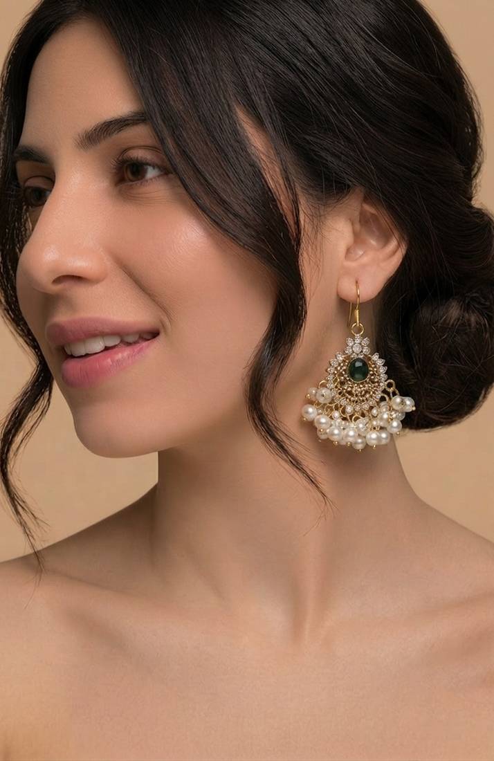 Emerald pearl cascade earrings