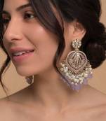 Lavender kundan chandbali earrings with pearl droplets