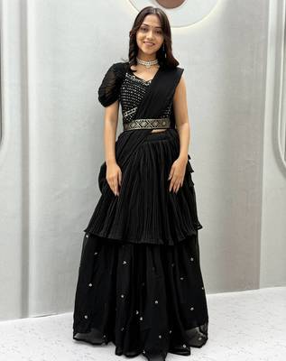 Black Color  Embroidery ,sequence, Mirror And Thread work Fuax georgette Lehenga Choli Set 1