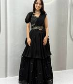 Black Color  Embroidery ,sequence, Mirror And Thread work Fuax georgette Lehenga Choli Set