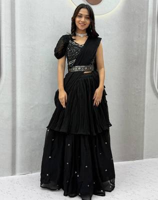 Black Color  Embroidery ,sequence, Mirror And Thread work Fuax georgette Lehenga Choli Set 2