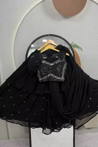 Black Color  Embroidery ,sequence, Mirror And Thread work Fuax georgette Lehenga Choli Set