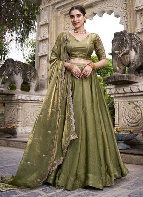 Mehendi Fendy With Sequence Embroidered Work Wedding Lehenga Choli 3