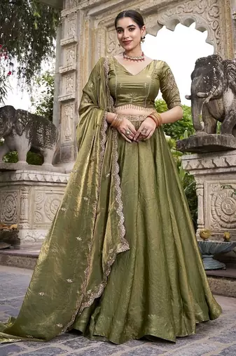 Mehendi Fendy With Sequence Embroidered Work Wedding Lehenga Choli