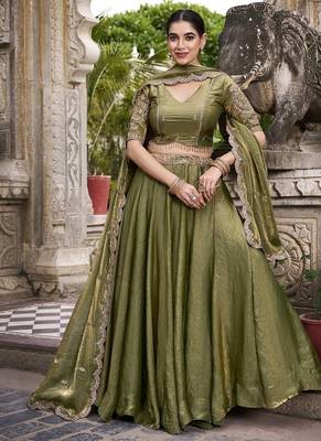 Mehendi Fendy With Sequence Embroidered Work Wedding Lehenga Choli 4
