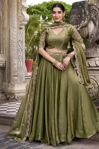 Mehendi Fendy With Sequence Embroidered Work Wedding Lehenga Choli