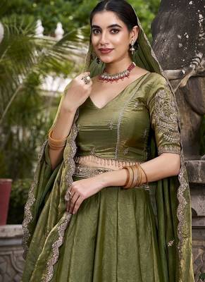 Mehendi Fendy With Sequence Embroidered Work Wedding Lehenga Choli 5