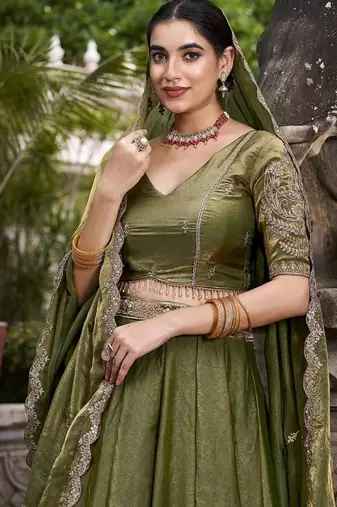 Mehendi Fendy With Sequence Embroidered Work Wedding Lehenga Choli