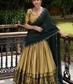 Traditional Cream Poly Cotton Half Saree With Zari Weaving Work Lehenga Choli