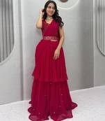 Pink Color  Embroidery ,sequence, Mirror And Thread work Fuax georgette Lehenga Choli Set