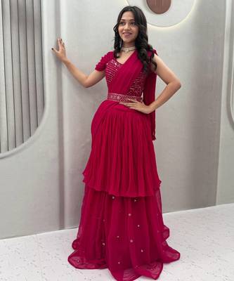 Pink Color  Embroidery ,sequence, Mirror And Thread work Fuax georgette Lehenga Choli Set 2