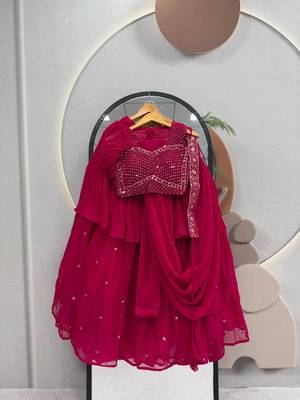 Pink Color  Embroidery ,sequence, Mirror And Thread work Fuax georgette Lehenga Choli Set 3