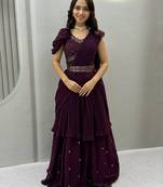 Wine Color  Embroidery ,sequence, Mirror And Thread work Fuax georgette Lehenga Choli Set