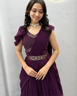 Wine Color  Embroidery ,sequence, Mirror And Thread work Fuax georgette Lehenga Choli Set 2