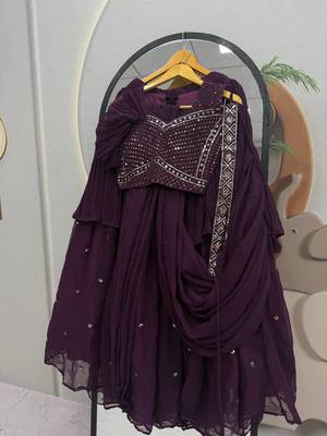 Wine Color  Embroidery ,sequence, Mirror And Thread work Fuax georgette Lehenga Choli Set 3