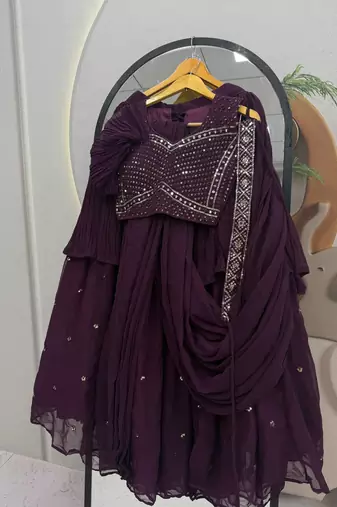 Wine Color  Embroidery ,sequence, Mirror And Thread work Fuax georgette Lehenga Choli Set