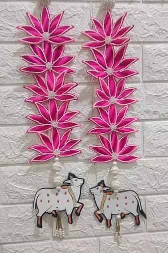 flower booti with cow hanging for decor your home  gifting  prosperity (pack of 2) (pink) 