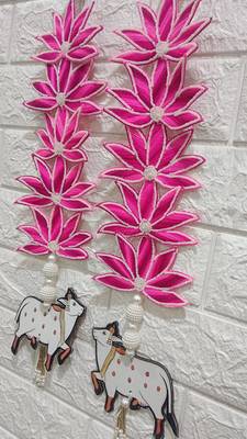 flower booti with cow hanging for decor your home  gifting  prosperity (pack of 2) (pink)  2