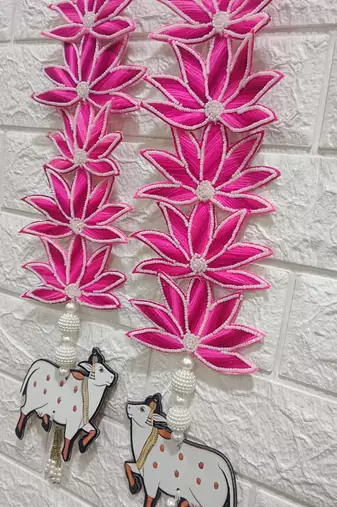 flower booti with cow hanging for decor your home  gifting  prosperity (pack of 2) (pink) 
