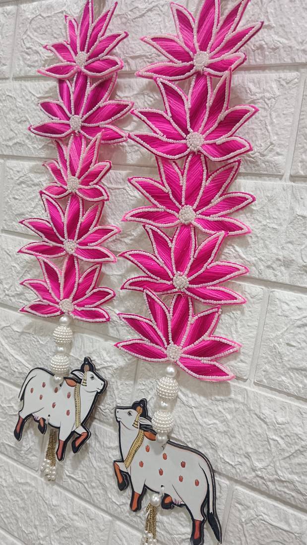 flower booti with cow hanging for decor your home  gifting  prosperity (pack of 2) (pink) 