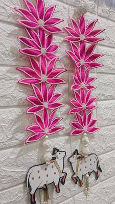 flower booti with cow hanging for decor your home  gifting  prosperity (pack of 2) (pink)  3