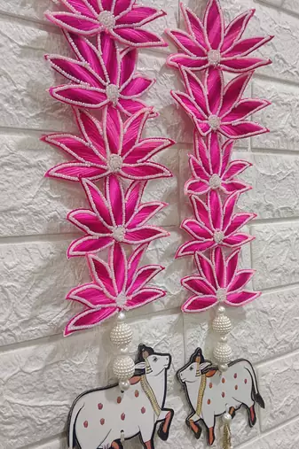 flower booti with cow hanging for decor your home  gifting  prosperity (pack of 2) (pink) 