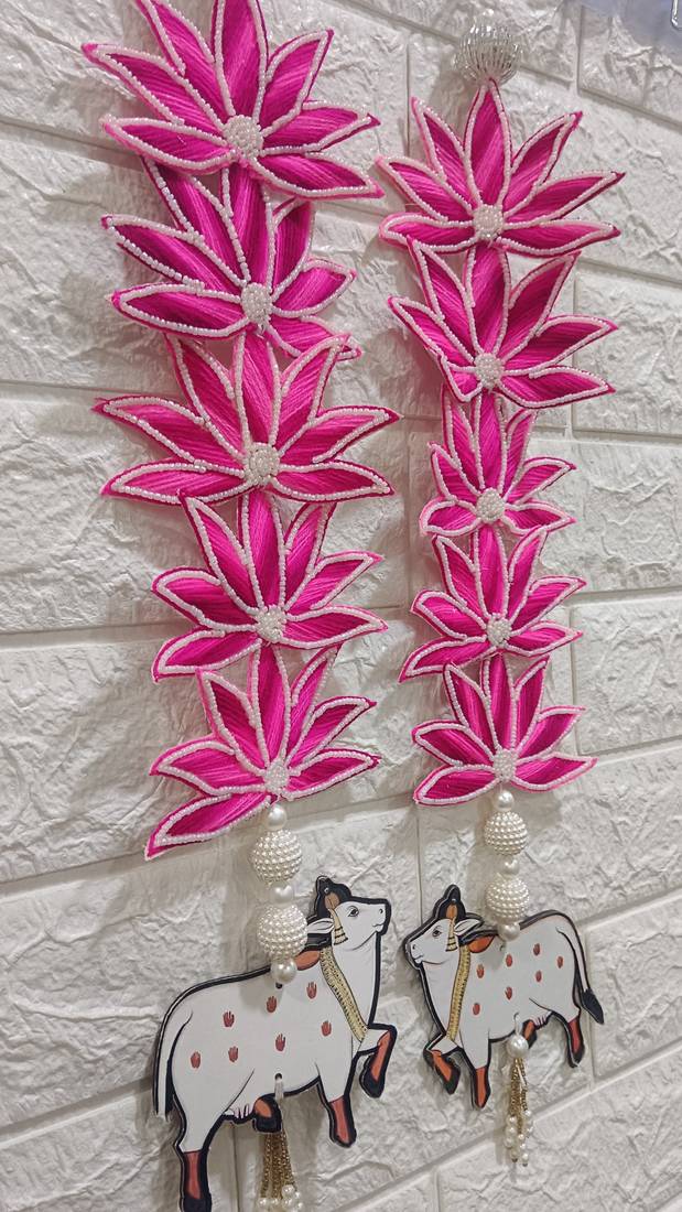 flower booti with cow hanging for decor your home  gifting  prosperity (pack of 2) (pink) 