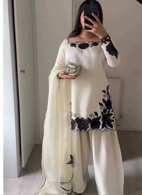 White fendy silk embroidery thread work patiala suit 2