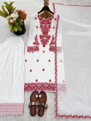 White reyon cotton embroidery thread work patiala suit 4