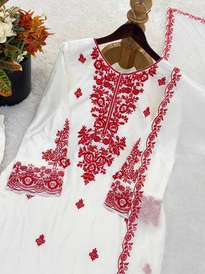 White reyon cotton embroidery thread work patiala suit 5