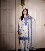 White reyon cotton embroidery thread work patiala suit