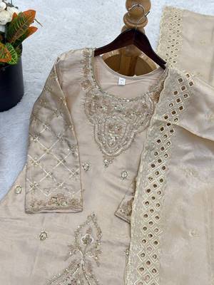 Grey silk blend embroidered beads work plazzo suit 5