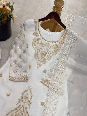 White silk blend embroidered beads work plazzo suit 5