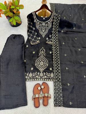 Black silk blend embroidered beads work plazzo suit 4