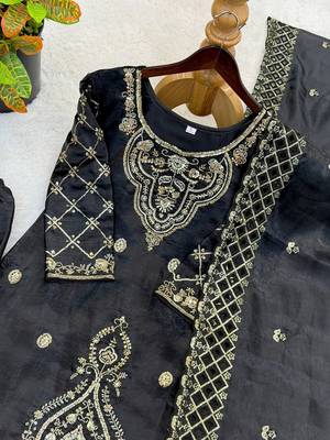 Black silk blend embroidered beads work plazzo suit 5