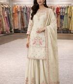 Heavy chinon silk embroidered thread work kurta plazzo set