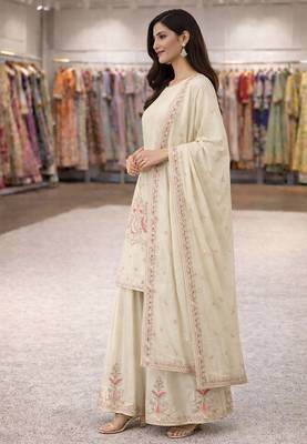 Heavy chinon silk embroidered thread work kurta plazzo set 2