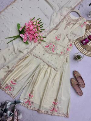 Heavy chinon silk embroidered thread work kurta plazzo set 5