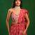 Fuchsia pink printed heavy crepe pre drape saree set