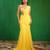 Sunshine yellow embroidered luxury crepe pre drape saree set