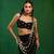 Black mirror embroidered luxury crepe indo western saree set