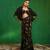 Black printed heavy crepe drape saree and organza poncho set