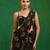 Black printed heavy crepe drape saree and organza poncho set