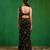 Black printed heavy crepe drape saree and organza poncho set